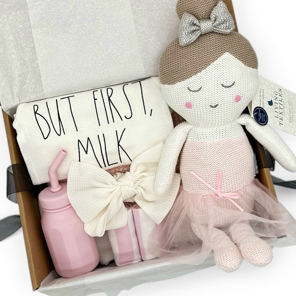 TINY DANCER Baby Girl 8pc Gift Box Ballerina Luxury Baby Shower Gift Pink/White